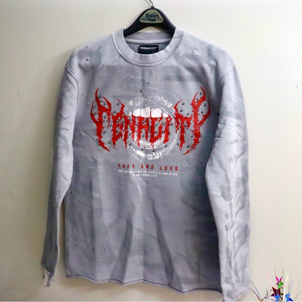 TENACITI Studios New York Brand Gray Long Sleeve Graphic Tee ( HEAVY )